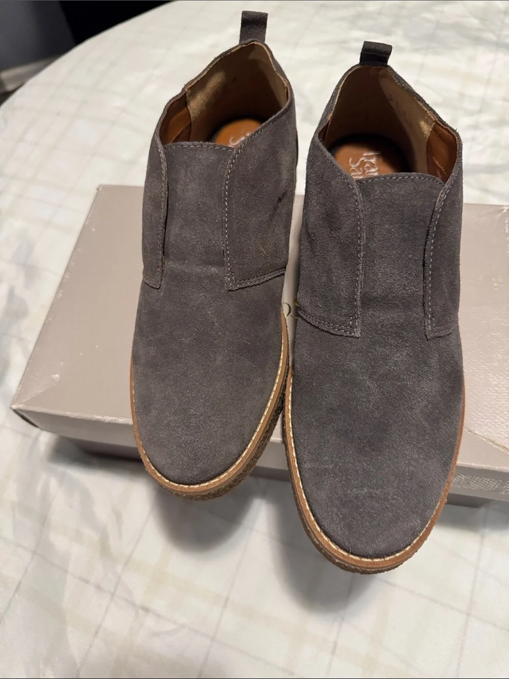 Suede Slip-On Platform Shoes in Charcoal Gray